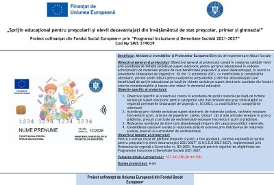 Sprijin educațional pentru preșcolarii și elevii dezavantajați din învățământul de stat preșcolar, primar și gimnazial